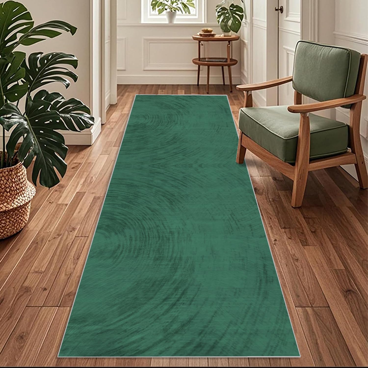 Siunwdiy Grüner Teppich Läufer Flur Küche rutschfest Waschbar 90 x 400 cm Moderner Kücheteppich Meterware Lang Waschbar Küchenläufer Korridor Polyester Wohnzimmer Schmutzfangmatte