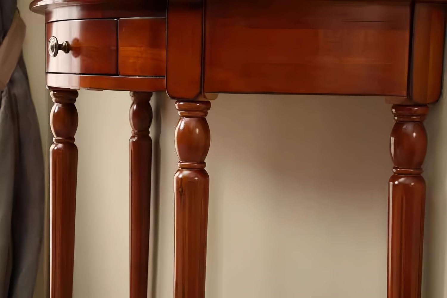 Solid Wood Console Table with Drawer, Semi-Circle Entryway Storage Shelf, Half-Moon Porch Table Side Elegant Vintage Sofa for Living Room (23.6" L x 11.8" W x 31.5" H)