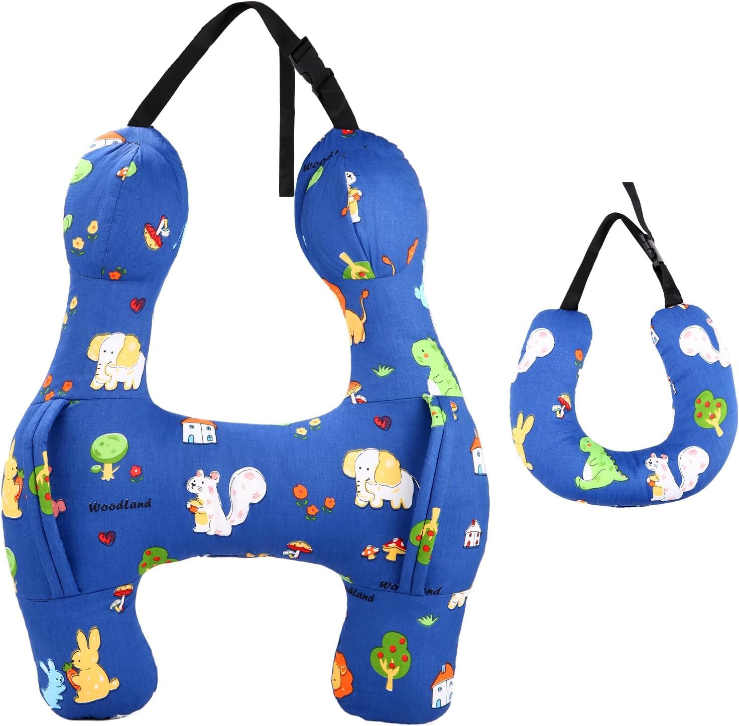 Cuscino da Viaggio, Cuscino auto portatile per Bambini, Cuscino Cervicale da Viaggio, Poggiatesta per auto a forma di H ultra morbido con maniglie per Viaggi di Vacanza per Bambini(Blu)