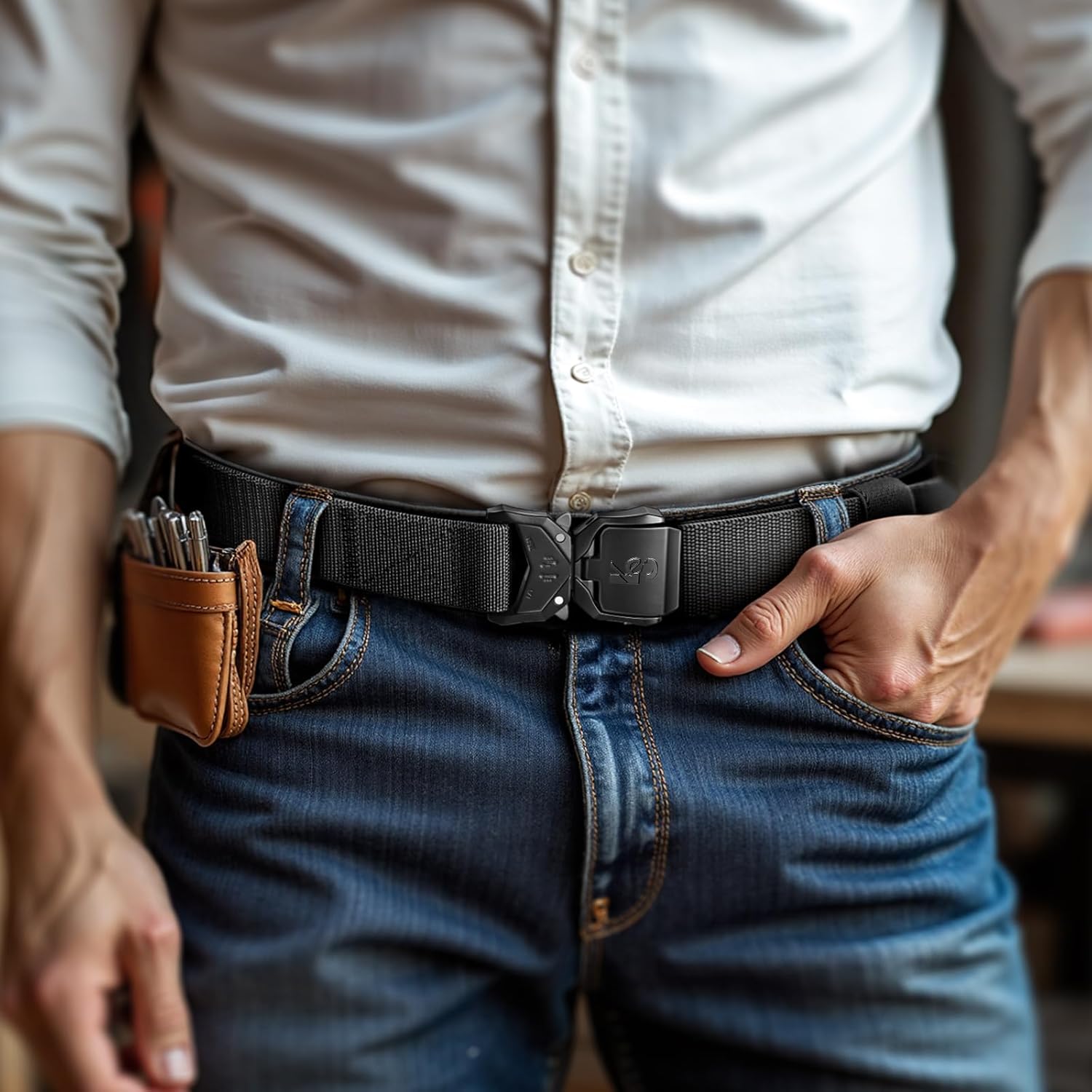 KEMISANT Men Tactical Belt,Stretch Nylon Belt Adjustable for Rigger Military Heavy Duty Work 1.5"-Quick Release - Image 7