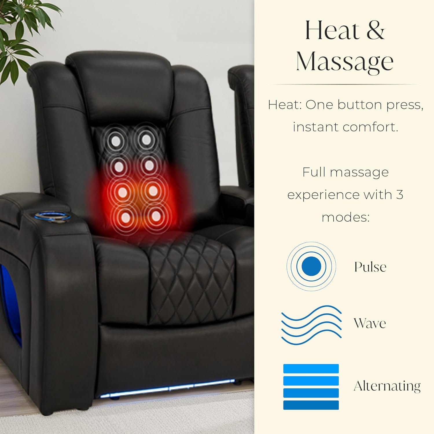 Seatcraft Virtuoso LT Zero-Gravity HeatZero Italian Leather Home Theater Seating, Heat & Massage, Power Headrest, Power Recline, Single Recliner, Black