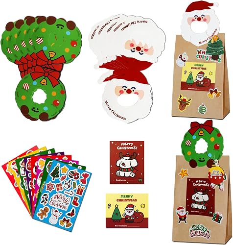 Diteje 20 Pack Card Head,Santa & Wreath Christmas Kits with Bags Tags Bells