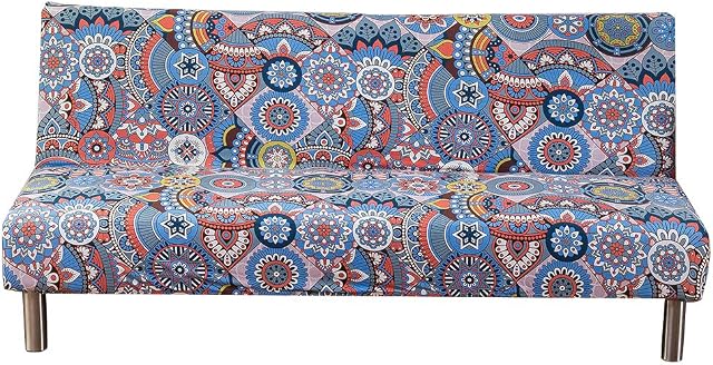 Armless Sofa Bed Cover Vintage Floral Printing Couch Sofa Slipcover Stretch Futon Cover 3 Seater Elastic Full Folding Couch Sofa Cover fits Folding Sofa Bed without Armrests 80" x 50" in