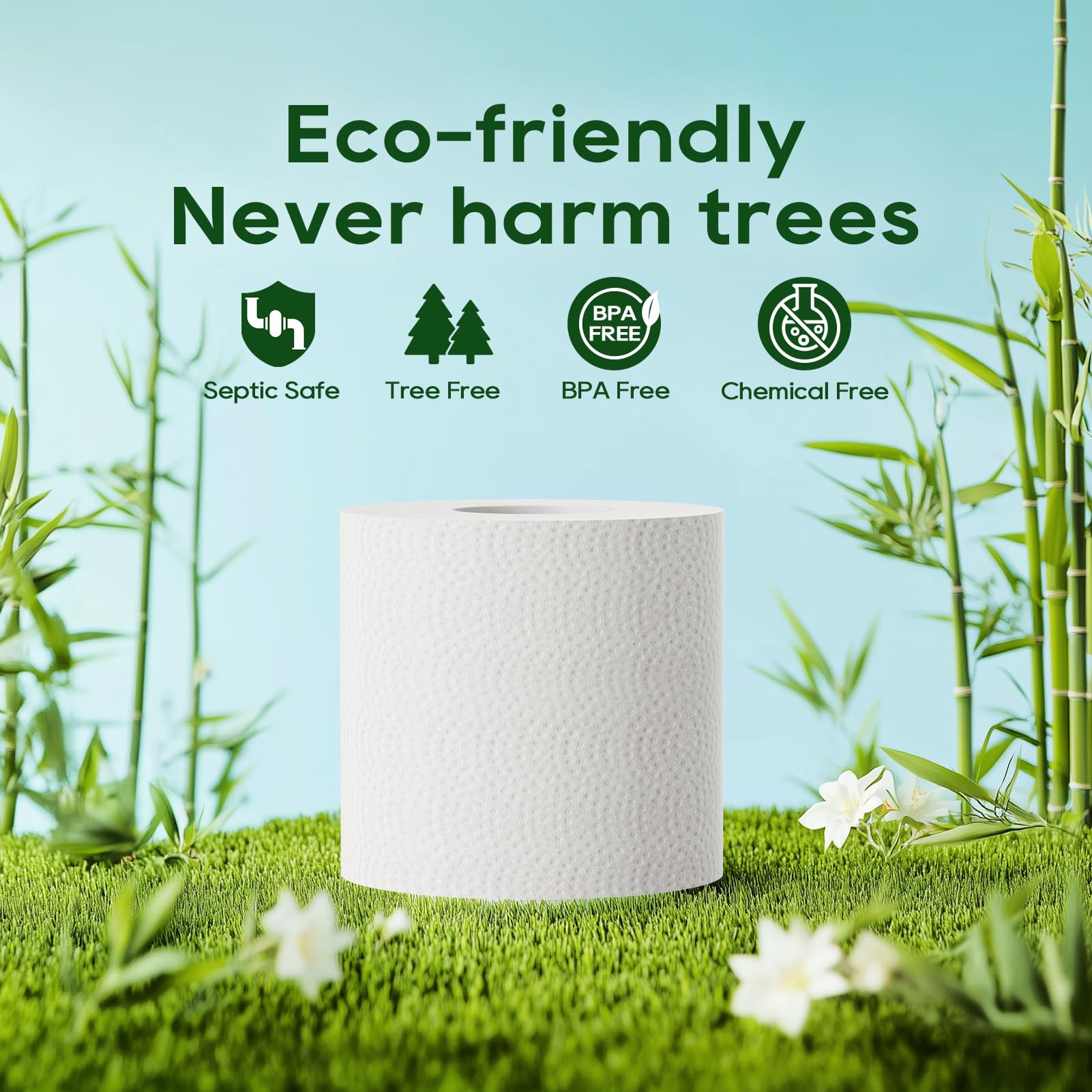 ECOLipak Carta igienica in bambù, carta igienica settica sicura, 24 rotoli doppi, 320 fogli per rotolo, senza alberi, atossica, a 2 strati, morbida e assorbente, carta ecologica senza coloranti