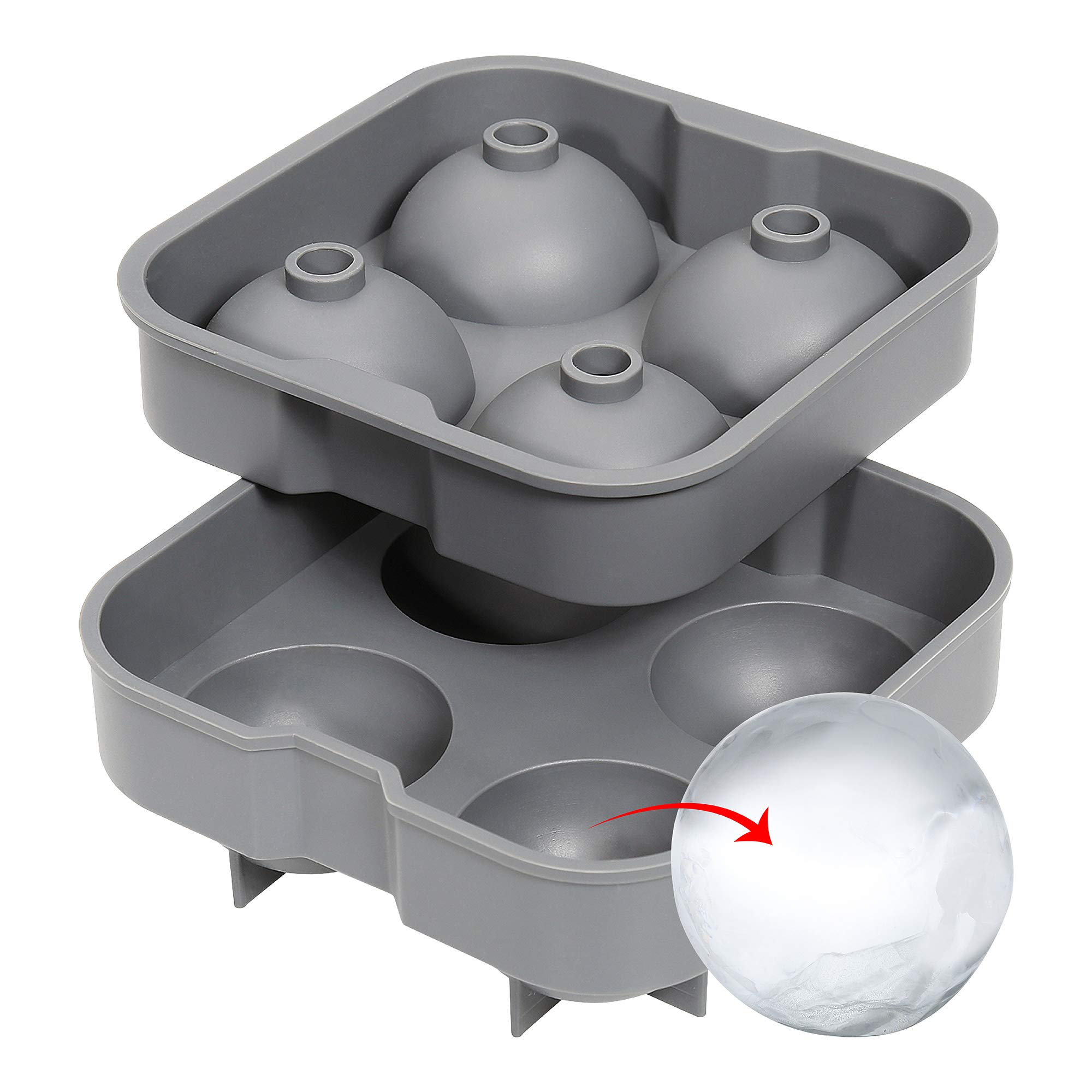 Cilio Quattro Ice Cube Tray, 4 Count, Gray Silicone Sphere