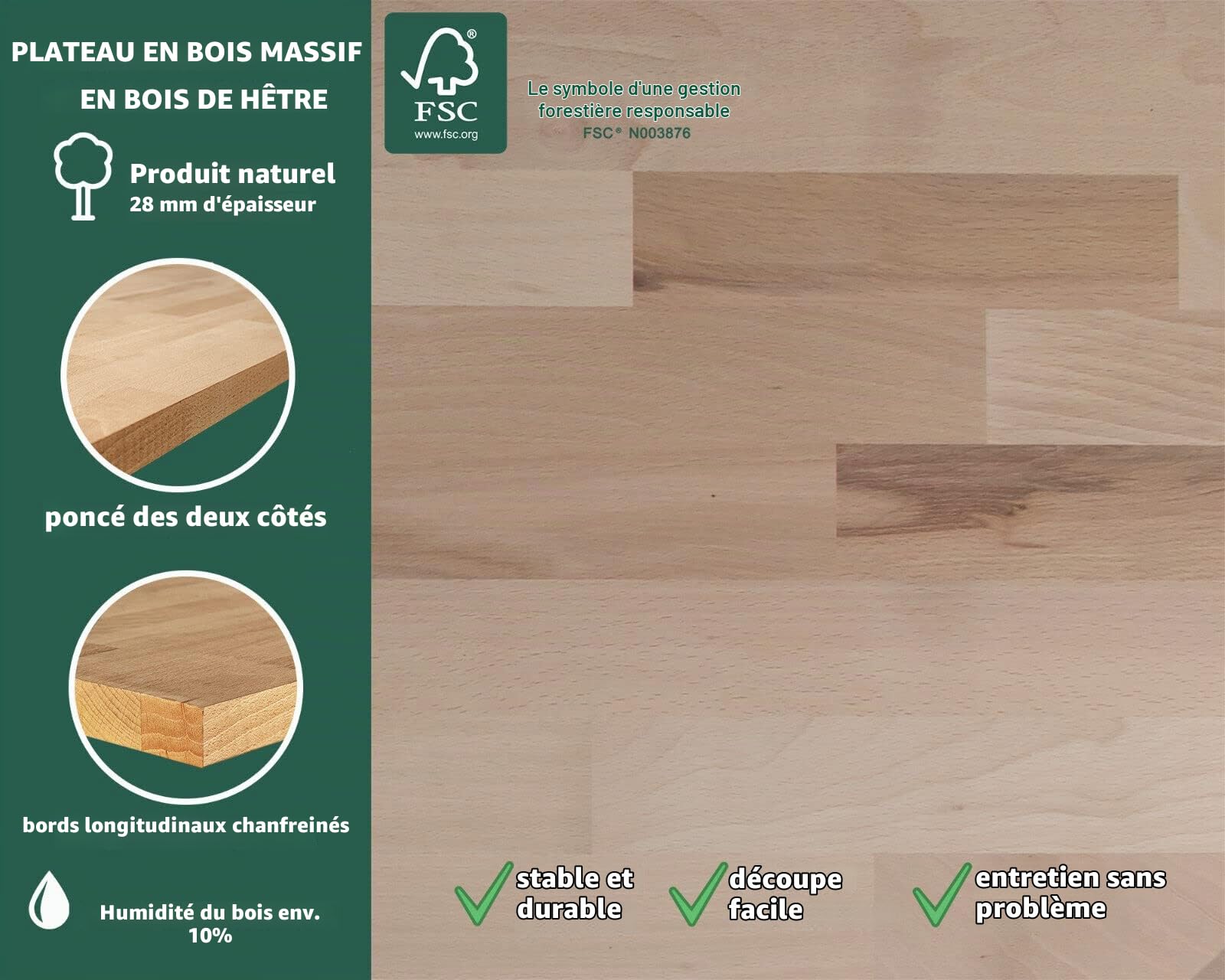 Établi de travail 120 cm en métal avec 3 tiroirs, 2 portes noires de 28 mm, plateau en bois de hêtre jusqu'à 510 kg