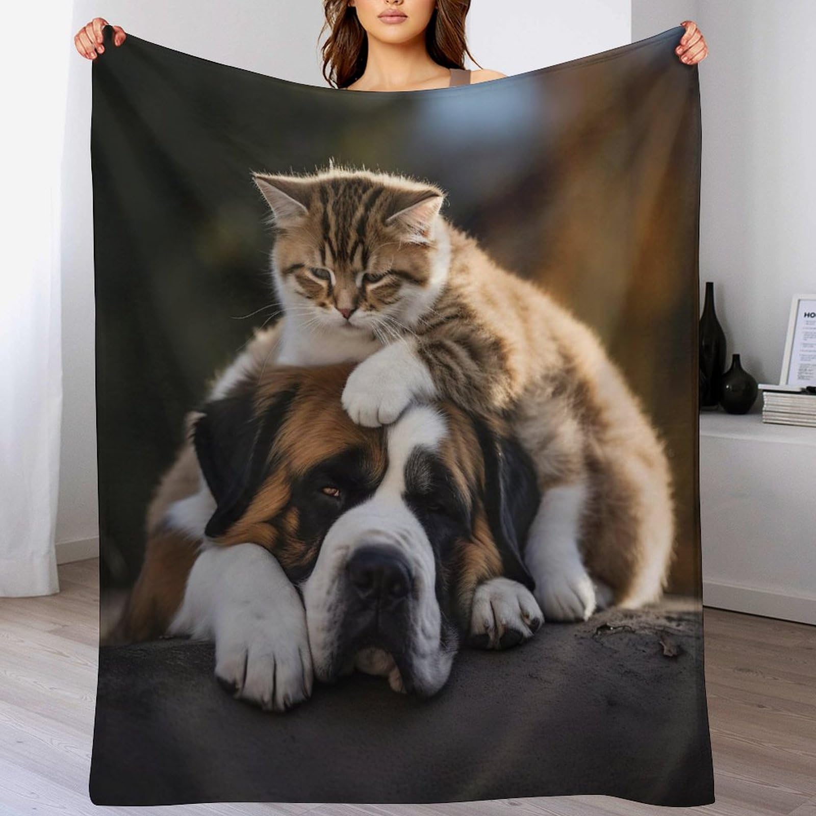 Jeté de lit pratique chat mignon et couverture canapé flanelle 150x200
