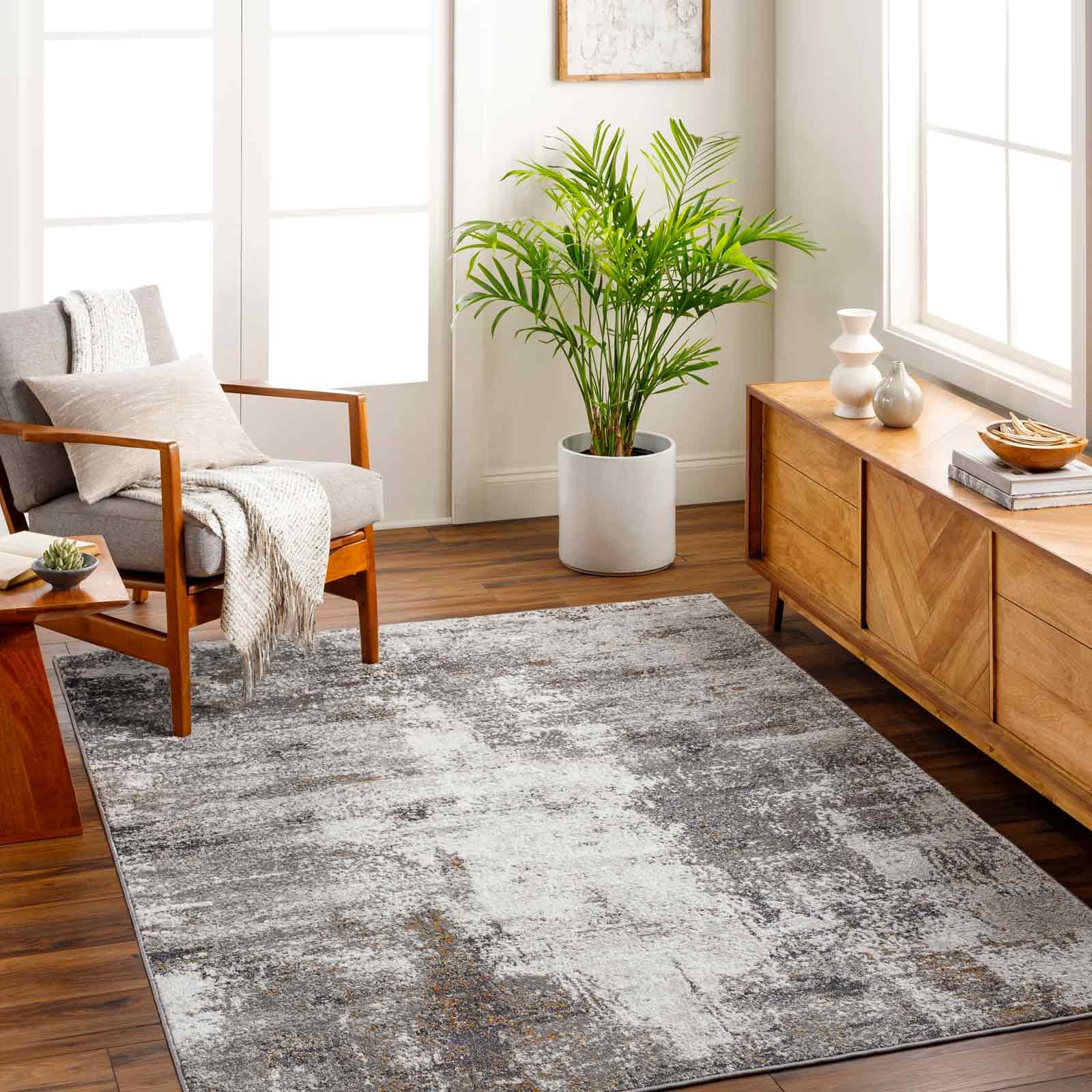 Livabliss Nalany Pysel Abstract Marble Style Floor Covering 160x213 cm – Modern Design for Living Room, Dining & Bedroom, Soft Medium Pile, Brown, Black & Grey