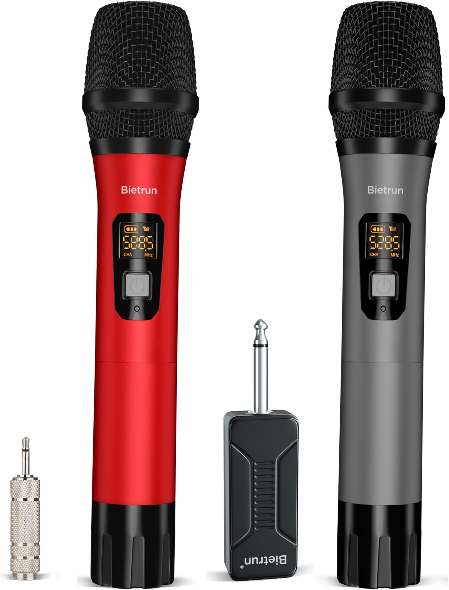 Bietrun Wireless Microphone, UHF Wireless Dual Handheld Dynamic Omnidirectional Microphone System Set 160ft Range, 6.35 Mm (1/4 Inches) (Multicolor)