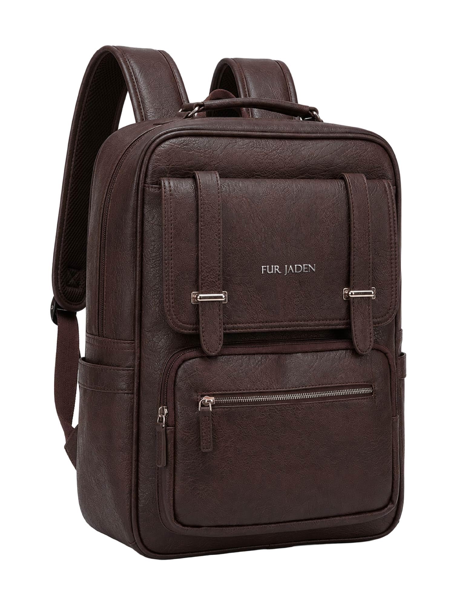 FUR JADEN Vegan Leather Stylish 15.6 Inch Laptop Backpack Travel Weekender Bag For Men Women