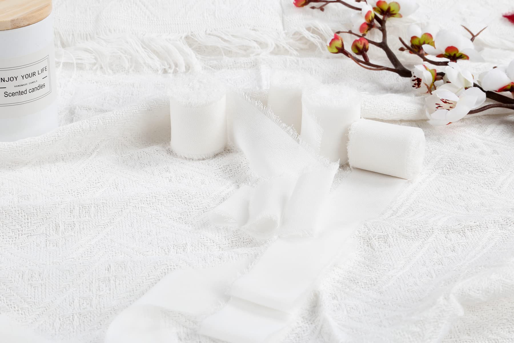 Lot De 4 Rouleaux De Ruban à Franges En Mousseline De Soie à Bords Effilochés Pour Invitations De Mariage, Bouquets De Mariée, Emballages Cadeaux, Loisirs Créatifs, Fabrication De Nœuds (2,5 X 9,1