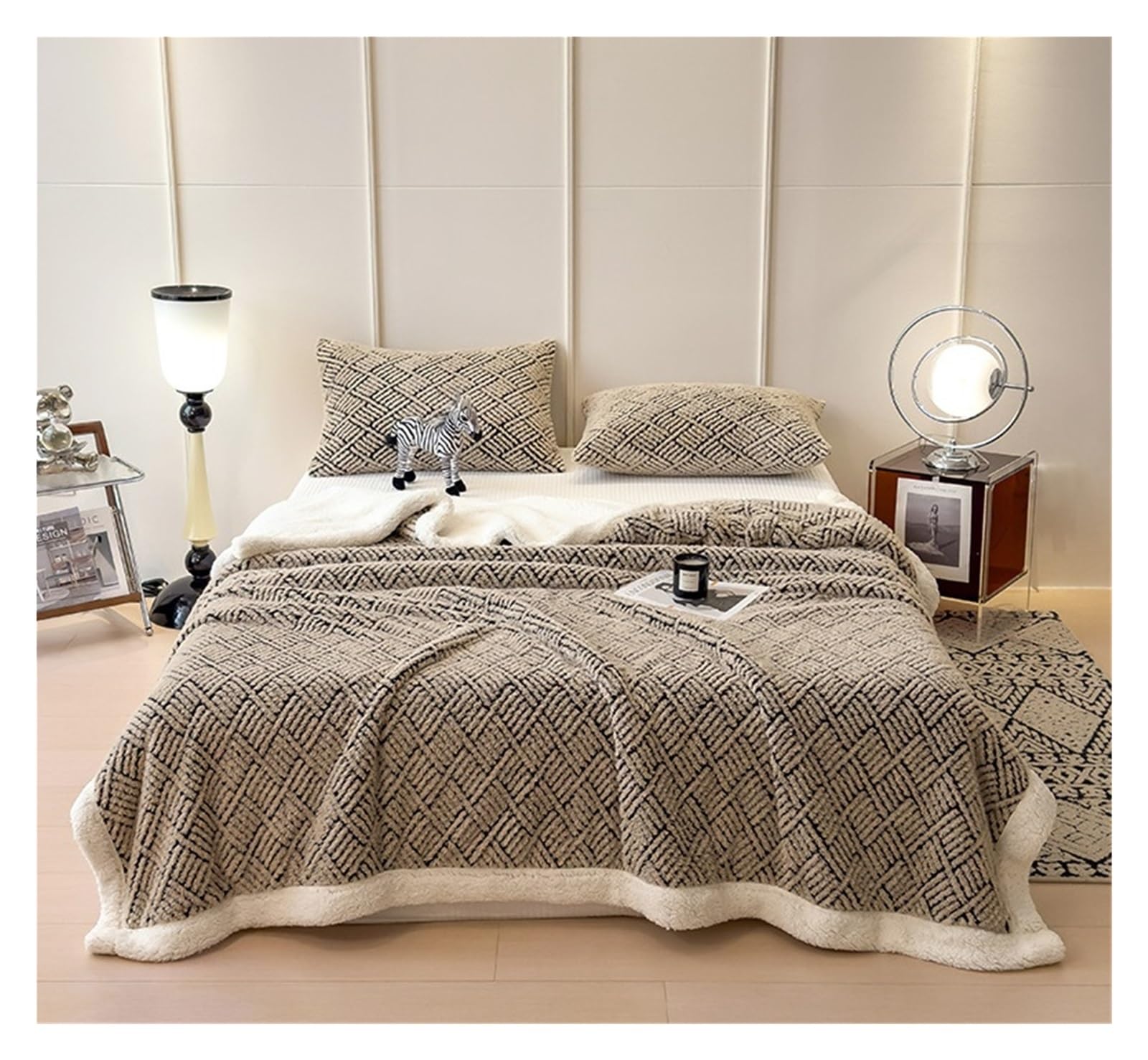 Couverture jacquard épaisse kaki 200x230cm chaude pour l'hiver et le lit