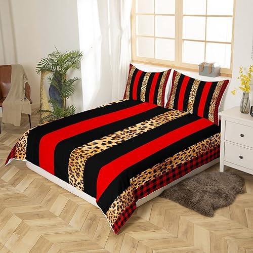 Miniatura 2 de Juego de funda de edredón de leopardo, tamaño Queen, funda de edredón con estampado de guepardo marrón con 2 fundas de almohada, juego de ropa de