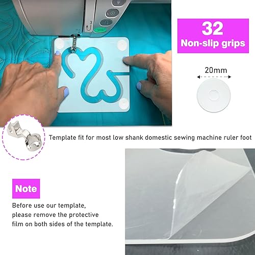 Miniatura 9 de Kapyoo Juego de plantillas de acolchado de movimiento libre, reglas de acolchado y plantillas de acolchado para máquina de acolchado, suministros de