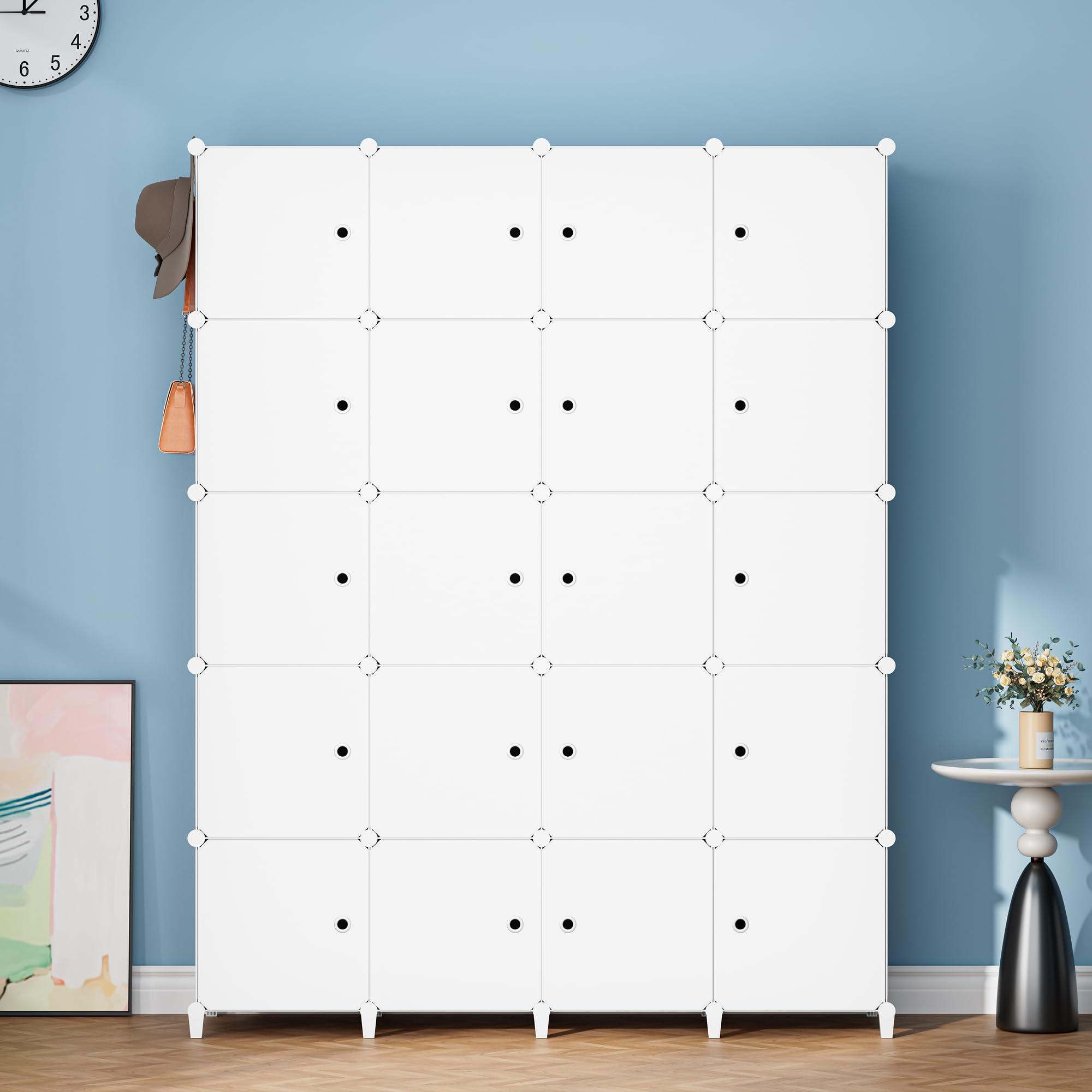HOMIDEC Armoire Penderie Modulaire, Armoire Portable à 20 Compartiments pour Chambre à Coucher, Armoires avec Barre pour Suspendre Les vêtements, Compartiments Plus Profonds adaptés aux Cintres