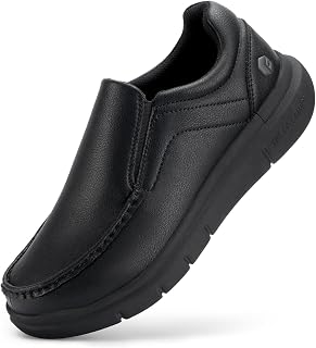FitVille EasyWalk V1 Wide Toe Box Slip-On Loafers for Men - Black Faux Leather Dress Shoes, Business Casual Comfort
