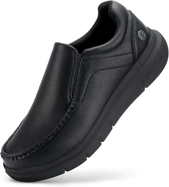 FitVille Wide Slip on Shoes for Men Black Dress Shoes Leather Loafers Business Casual Shoes, Comfortable Simple Shoes - EasyWalk V1