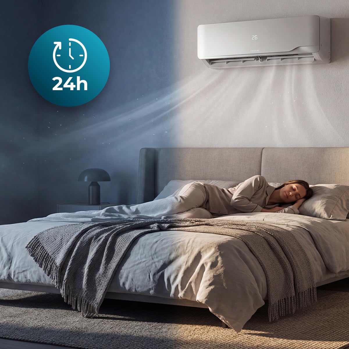 Cecotec Climatiseur Split AirClima 12000 Wind Connected Inverter, 12000 BTU, pompe à chaleur, 5 modes, classe A++, déshumidificateur 21,6 l/jour, écran LED, minuterie 24h, filtre lavable