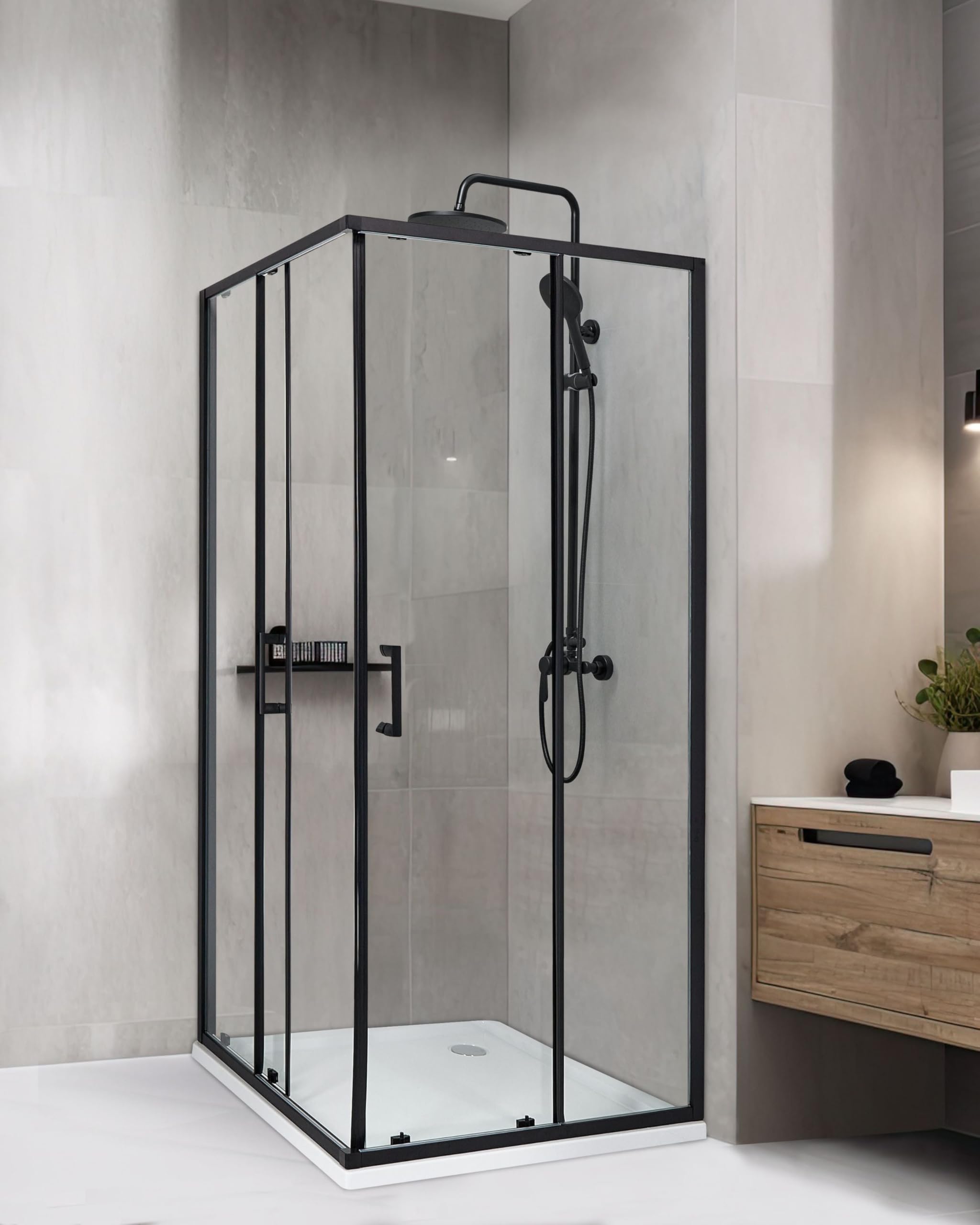 Cabina de ducha vidrio templado puerta doble corredera negro 80 x 80 x 185 cm Tela
