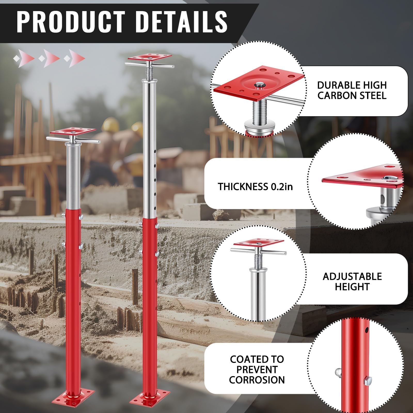 Snapklik.com : 2 Pcs Adjustable Jack Post, 37