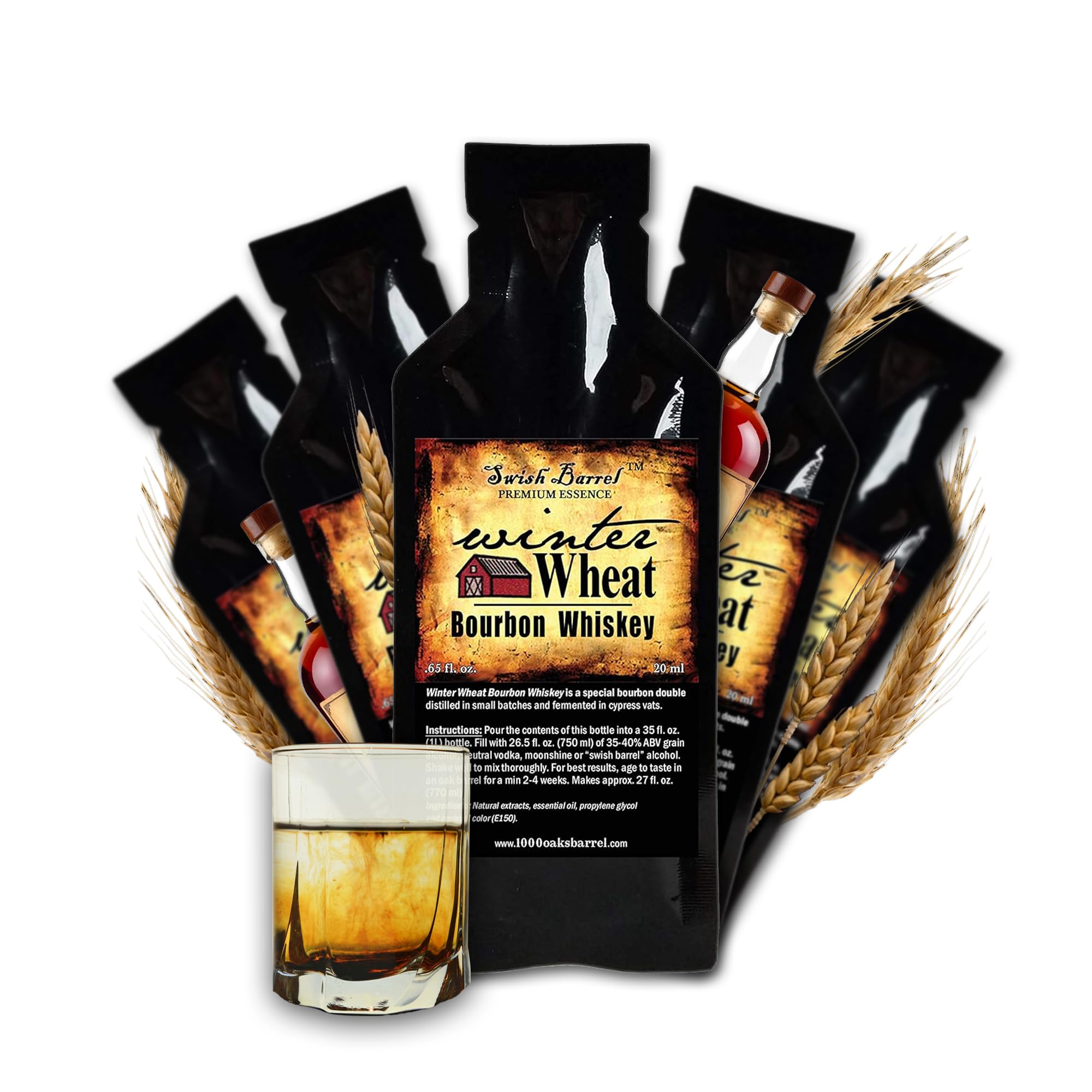 Winter Wheat Bourbon Whiskey Essence | Bootleg Kit Refills | Thousand Oaks Barrel Co. | Gourmet Flavors for Cocktails Mixers and Cooking | 20ml .65oz 5-Pack