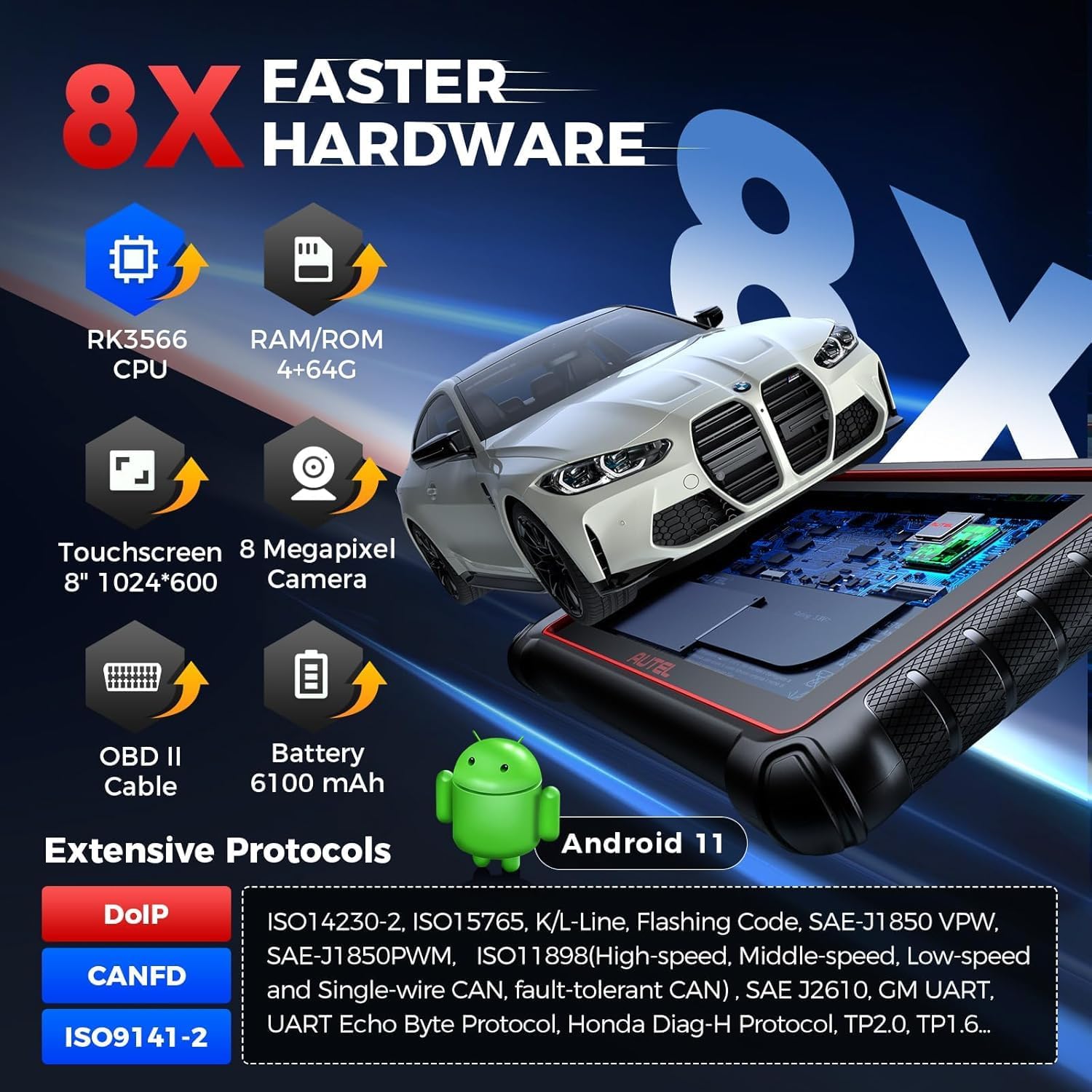 Autel MaxiCOM MK900 OBD2 Auto Diagnostica: 2024 come MK900BT Aggiornamento da MK808BT PRO MX808S MK808Z Strumento Diagnostico, 40+ Servizio, 3000+ Test Attivi, CANFD/DoIP, Tutte le Diagnosi di Distema