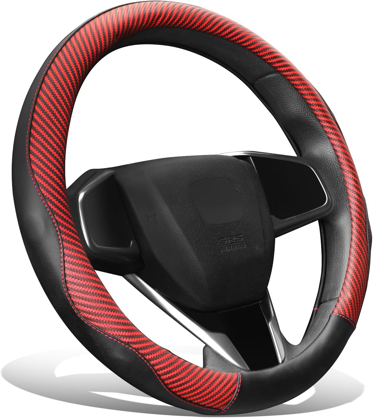DNA Motoring Synthetic Leather Steering Wheel Cover Universal Fit 14.5-15 inch, 3D Touch Pattern Design, SWC-S2332