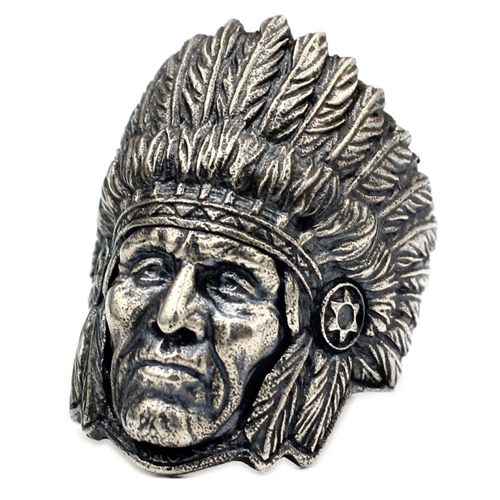 YABEME 925 Sterling Silber Indian Chief Ring, Vintage Tribal Amulett Rock Punk Gothic Schmuck, Männer Coole Geburtstagsfeier Biker Geschenk (Größen 17-28)