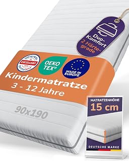 Sun Garden Kindermatratze 90x190 cm, 3-12 Jahre, 15 cm Komfortschaum RG28 - Amazon product rated Grade A