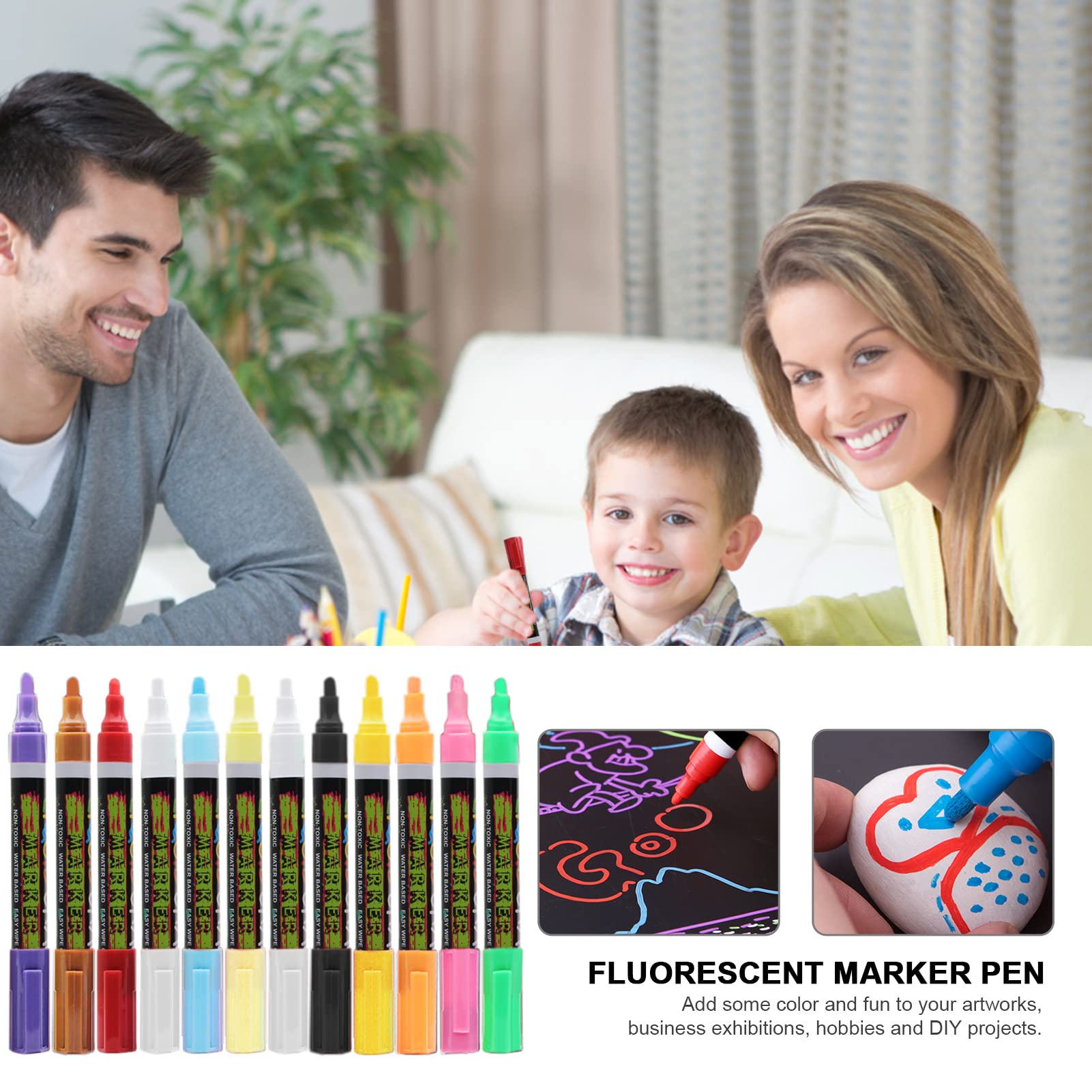 5 Marcador Soluble en Agua, Rotulador Tiza Fluorescente | 12 Uds Suministros papelería Escolar lápices borrado en húmedo sin Polvo para exposiciones comerciales proyectos