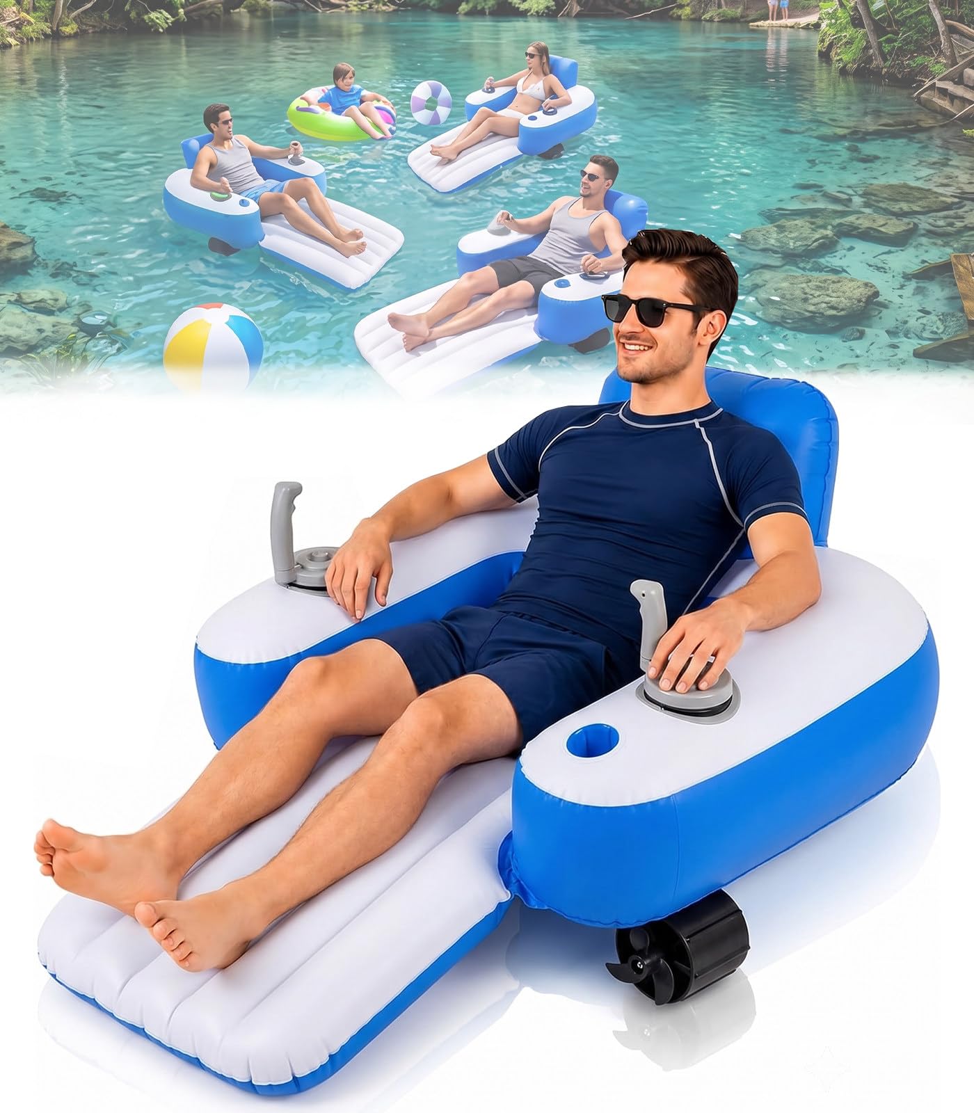 Kindevieft Motorized Pool Lounger, Rechargeable Motorized Pool Float for Tanning – Suitable for Swimming Pools, Rivers, Lakes, and Beaches B-Rectangular