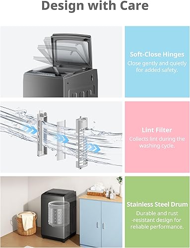 Miniatura 7 de COMFEE’ Lavadora portátil de 1.6 pies cúbicos, capacidad de 11 libras, lavadora compacta completamente automática con ruedas, 6 programas de lavado