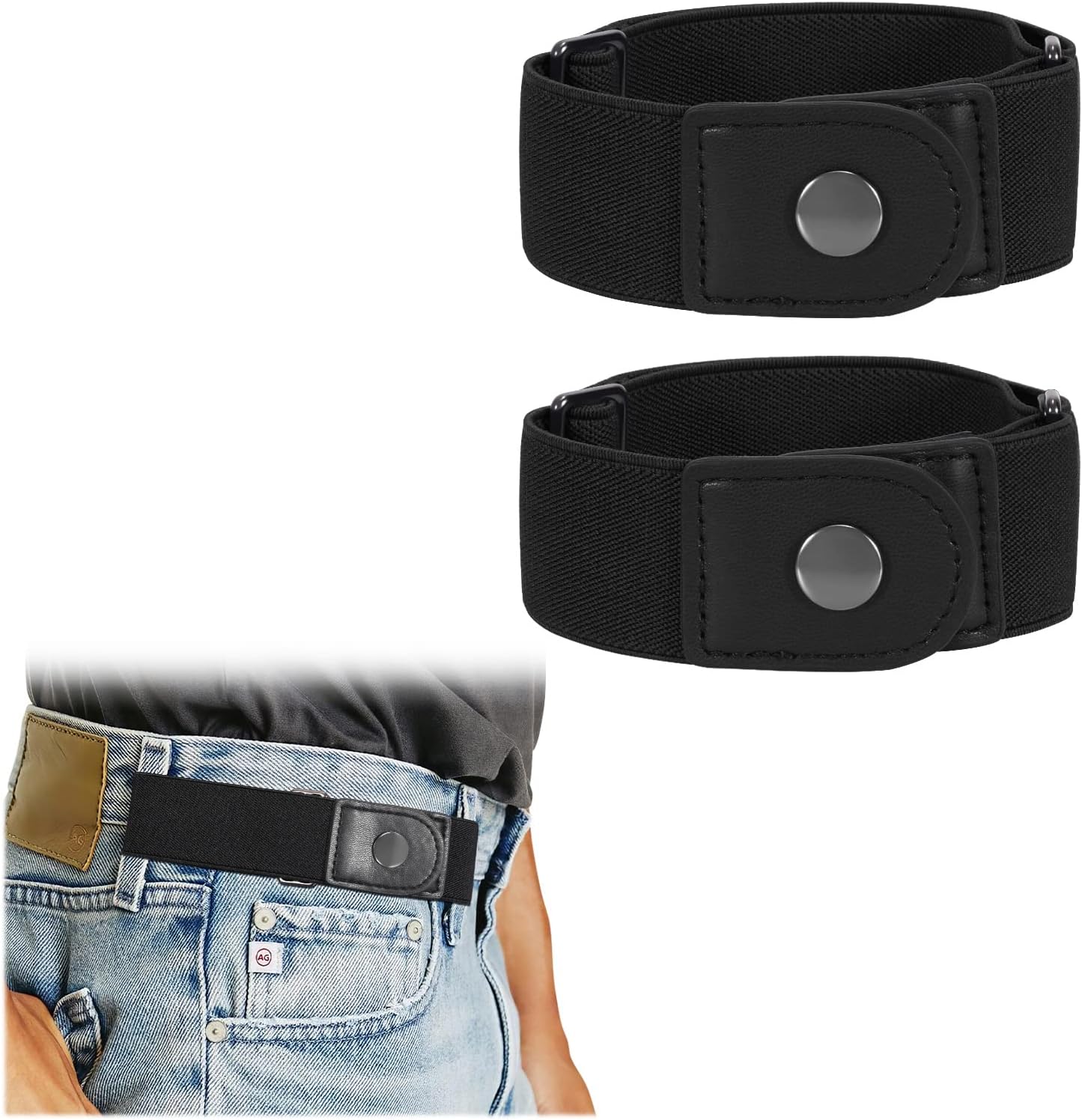 Men 2 Loop No Buckle Elastic Belt for Women Men side belts, Fit 1.5 Inch Belt Loop