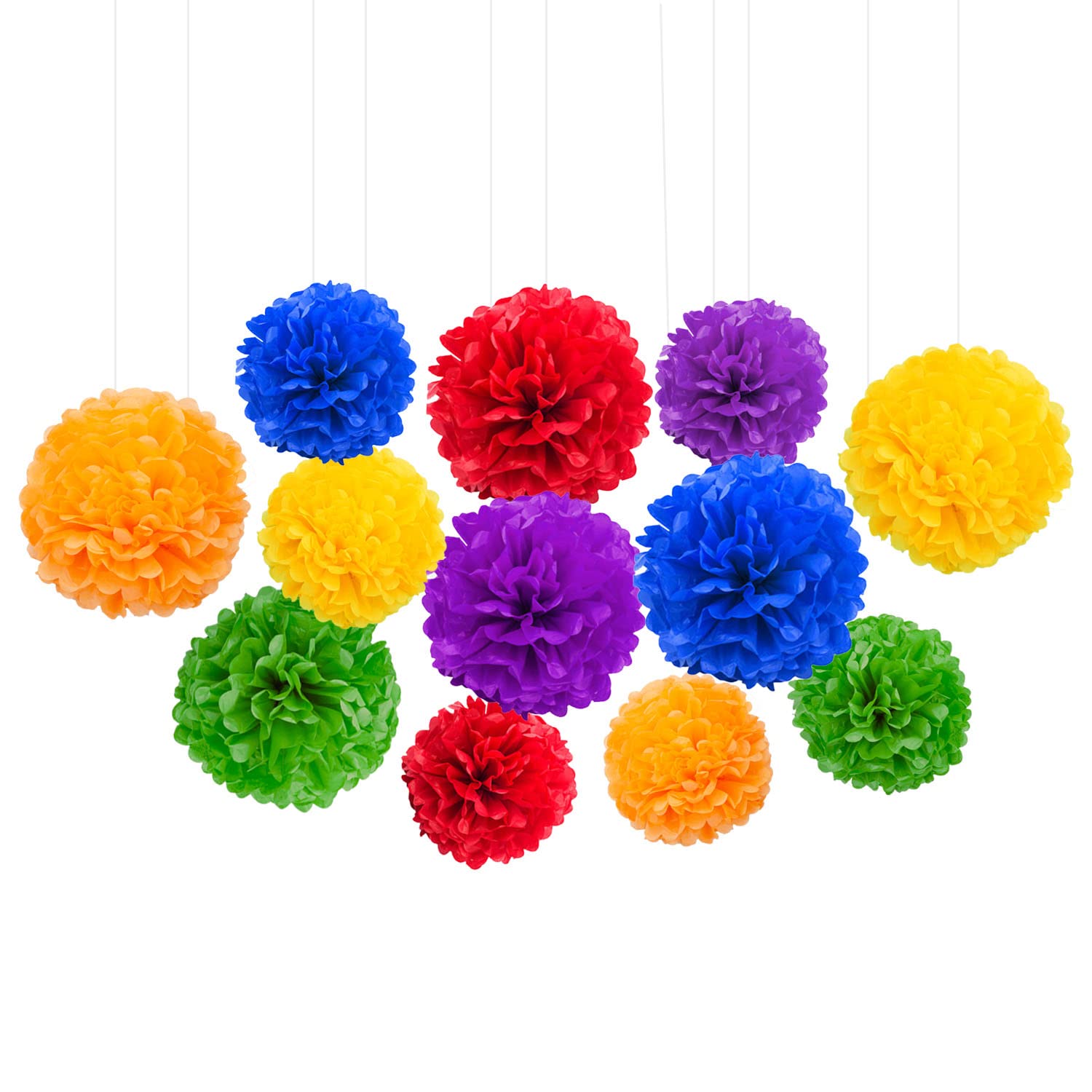 Ainmto 12 Stück Regenbogen Seidenpapier Pompons Dekoration für Geburtstag, Hochzeit
