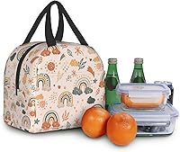 Vista 8 de Ucsaxue Lonchera estética bohemia con diseño de arco iris, pequeña lonchera aislada con bolsillo frontal, lonchera estética para congelar, lonchera