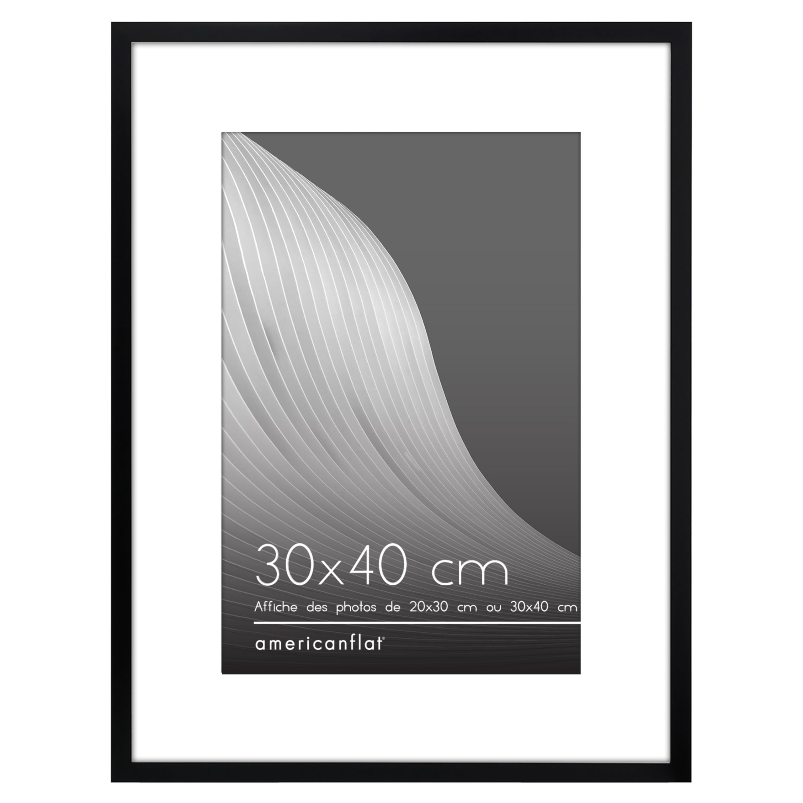Americanflat Cadre Photo Fin Noir 30x40 cm avec tapis et 20x30 cm sans tapis - Cadre Photo à Bordure Fine avec Verre Résistant aux Chocs - Formats Horizontaux et Verticaux pour Mur
