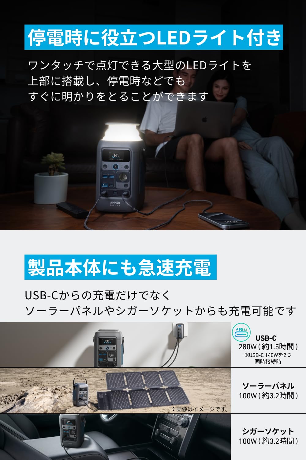 Anker Solix C300 DC Portable Power Station ダークグレーサムネイル5