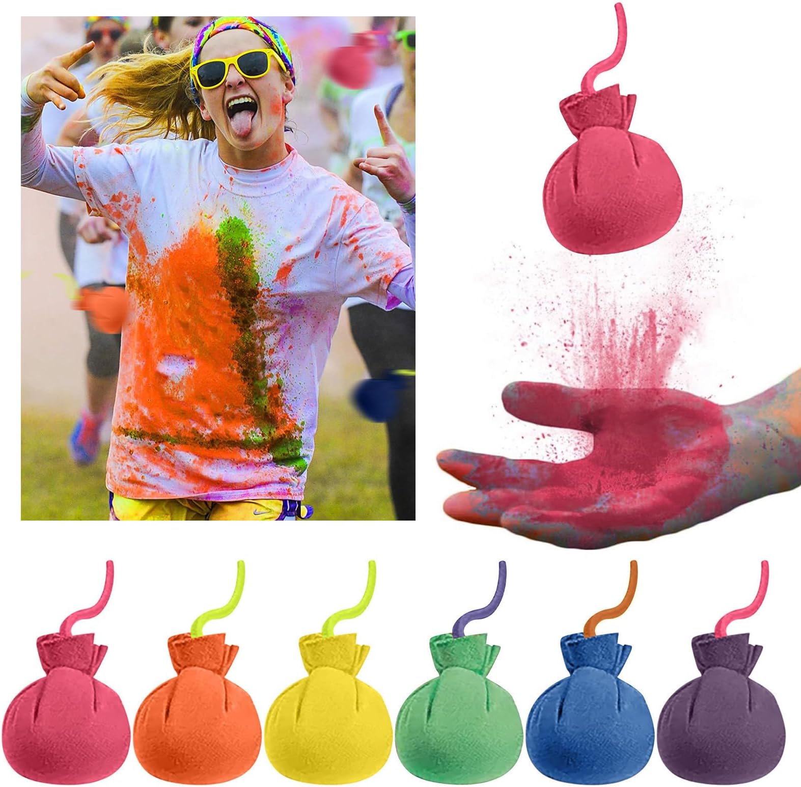 Party Color Powder Balls 6 Pack,Refillable Holi Color Balls Combine Color Powder Fun Party Throwing Atmosphere Supplies