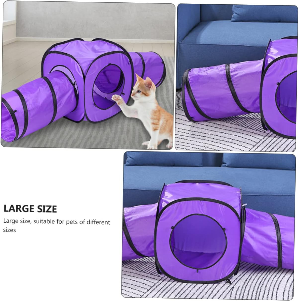 3-Piece Foldable Cat Tunnel Toy Set Collapsible 3-Way Cat Tube for Kittens and Small Pets Crinkle Sound Interactive Play Tent for Indoor Use