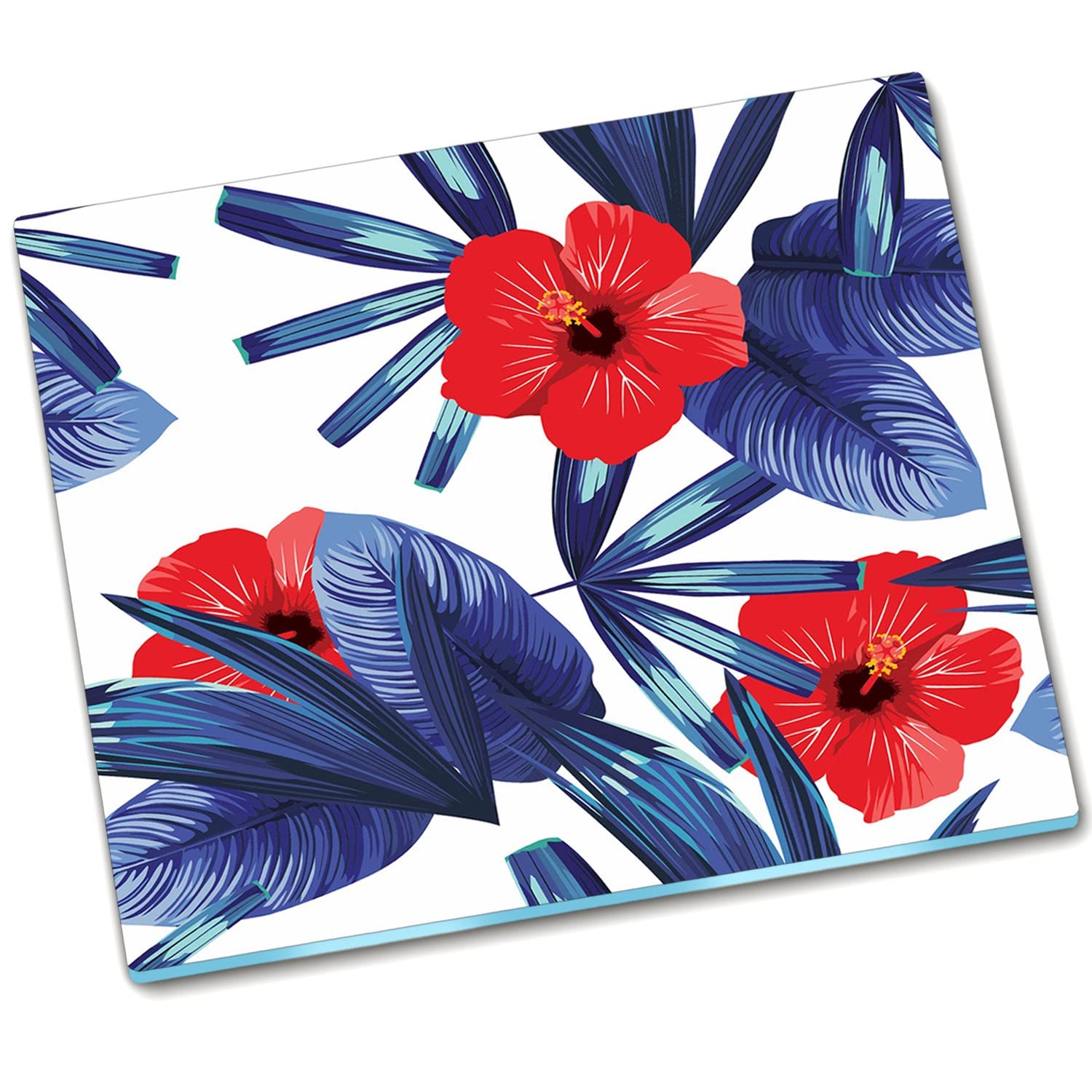 Plaque de protection en verre durci 60x52 cm Décormat ultra résistante motif hibiscus rouge
