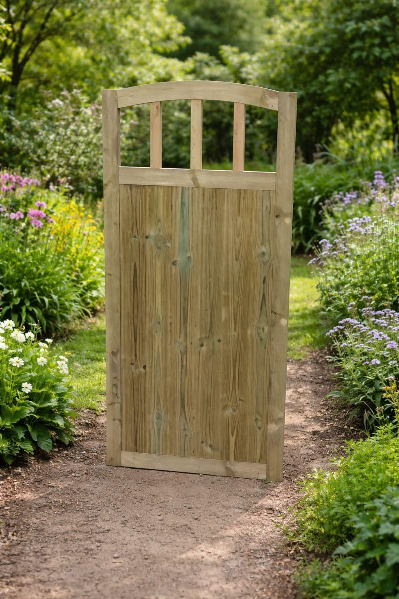 Wooden Doom Top TVG Garden Gate Pedestrian Gate Wooden Pressure Treated 5ft 150cm, (150cm High x 90cm Wide x 5cm Deep)