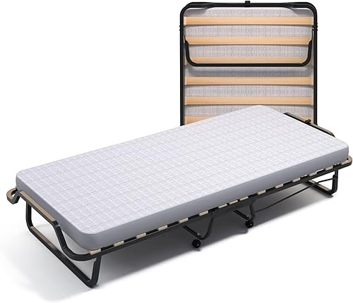 Soluko Lit Pliant Type Camp 90x200 XL Comfort avec Sommier à Lattes, Matelas en 