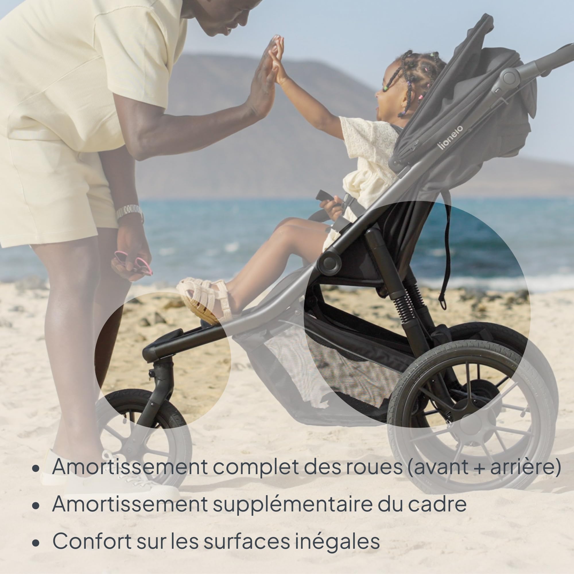 LIONELO AZURA Poussette Bébé de jogging de 6 mois à 22 kg Poussette 3 Roues de jogging Dossier Réglable pour Position Allongée Grandes Roues Gonflables Amortissement Complet Auvent XXL (Grey)