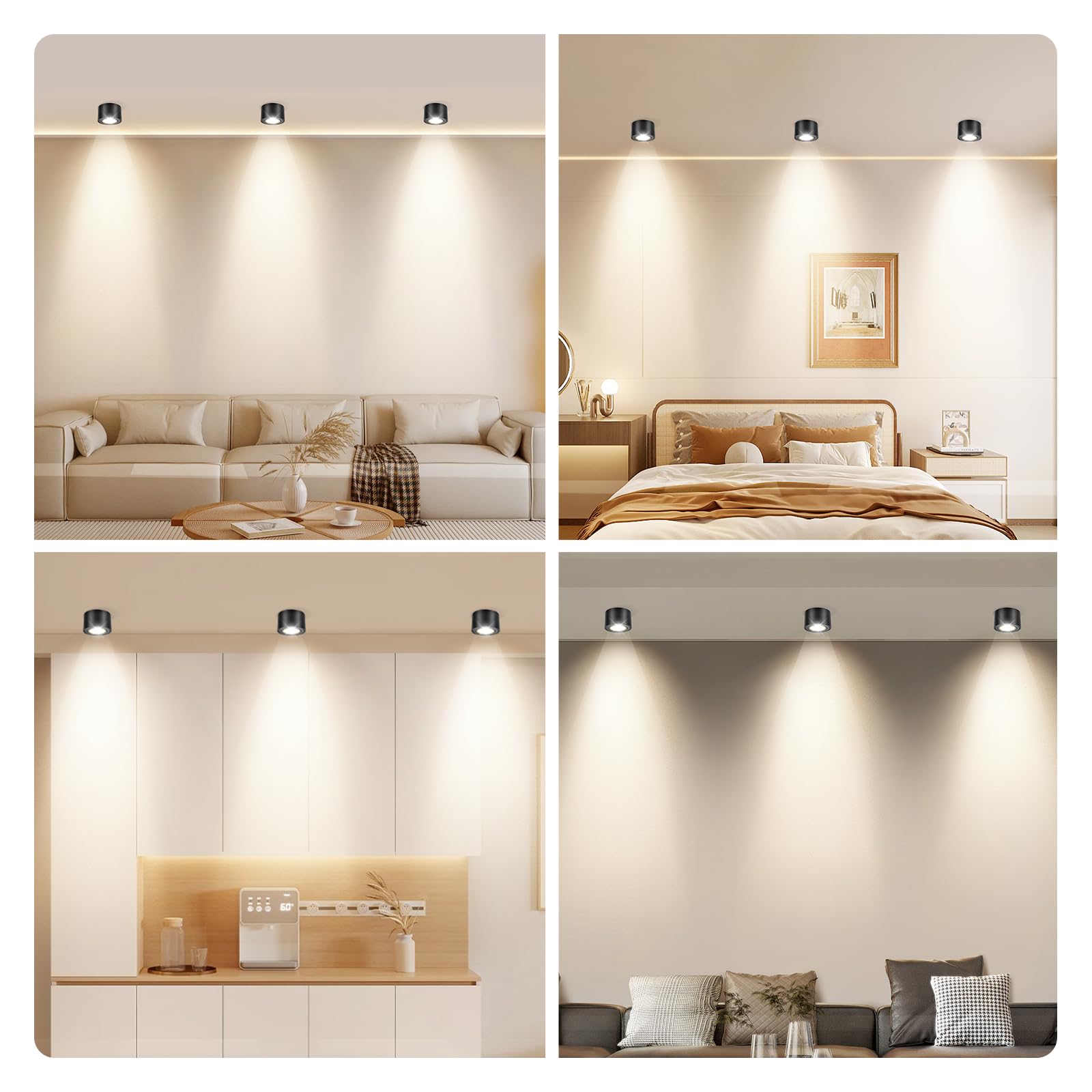 GeyouLux 4x LED Aufbauspot Schwarz - Extra Flach & 38° Schwenkbar Deckenspots - Ø80x50mm - Aufputz Spots Decke inkl. 5W 3000K LED Modul 230V, Deckenstrahler Aufbaustrahler