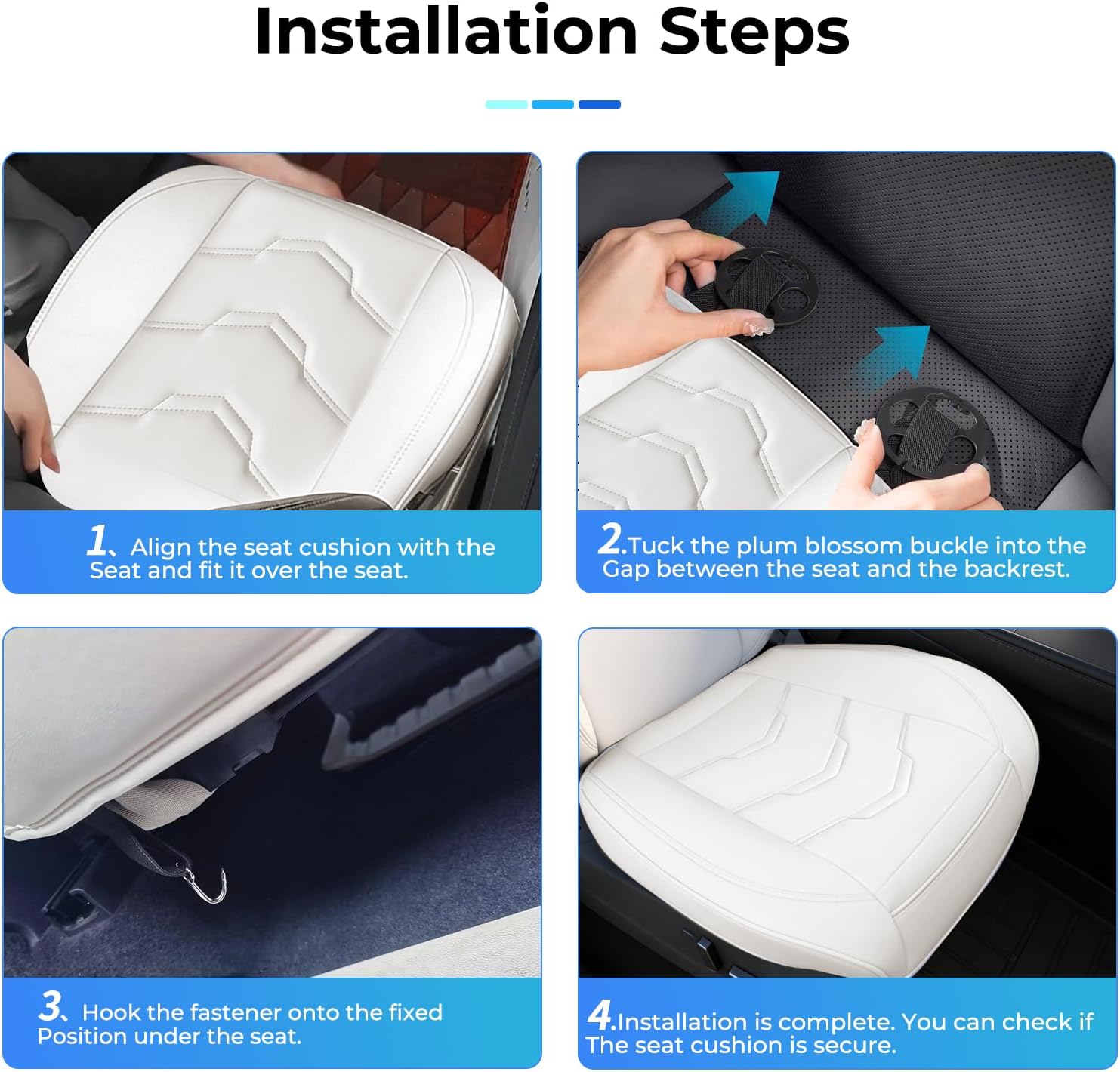 2 Packs Leather Car Front Seat Cover Fit for Tesla Model Y 2020-2024 & Model 3 2017-2024 Highland/Juniper Interior Accessories, Non-Slip All Season Car Bottom Seat Protector Cushion (White)