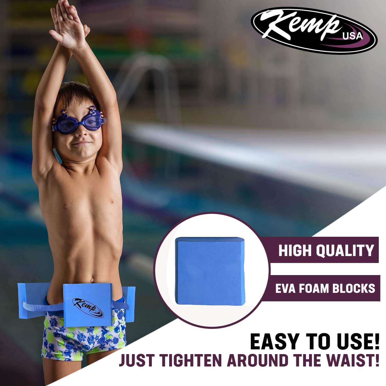 Kemp USA Learn 2 Swim Belt for Children + Kids' Blue/Orange Swimming Goggles