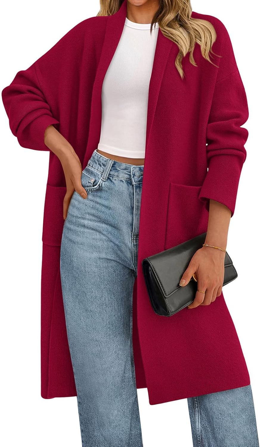 PRETTYGARDEN Long Sleeve Lapel Open Front Cardigan Sweaters for Women Trendy 2026 Oversized Spring Sweater Long Ladies Coats