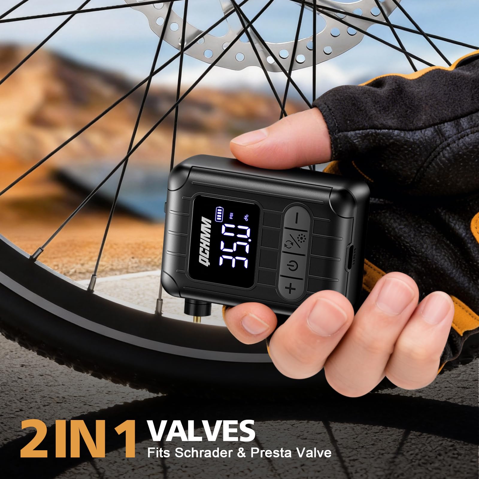 Bomba de Bicicleta, Mini Bomba para Bicicleta 120 PSI con Manómetro, Bike Pump Portátil con Válvulas Presta y Schrader, Unidades Bar/PSI, Apagado automático