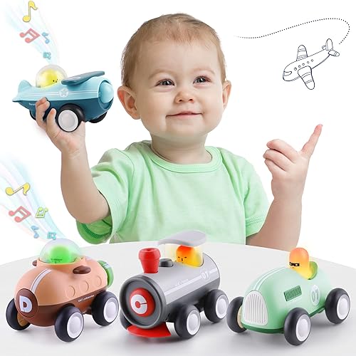 iPlay iLearn Juguetes para coche de bebé con luces de música juego de juguete con movimiento de fricción para niños juego de vehículos de inercia