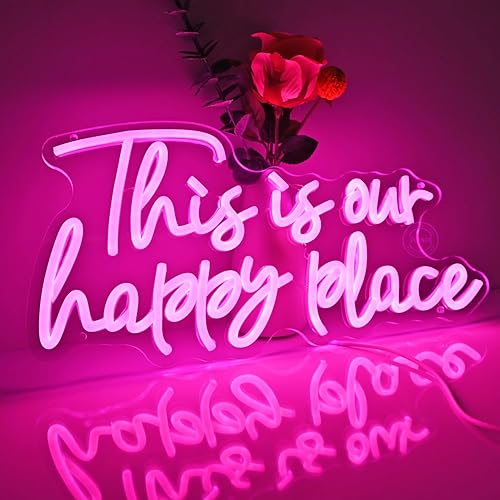 Miniatura 3 de Planzo Letrero de pared de neón con texto en inglés This is Our Happy Place para boda, fiesta, hogar, bar, decoración de dormitorio infantil, regalo